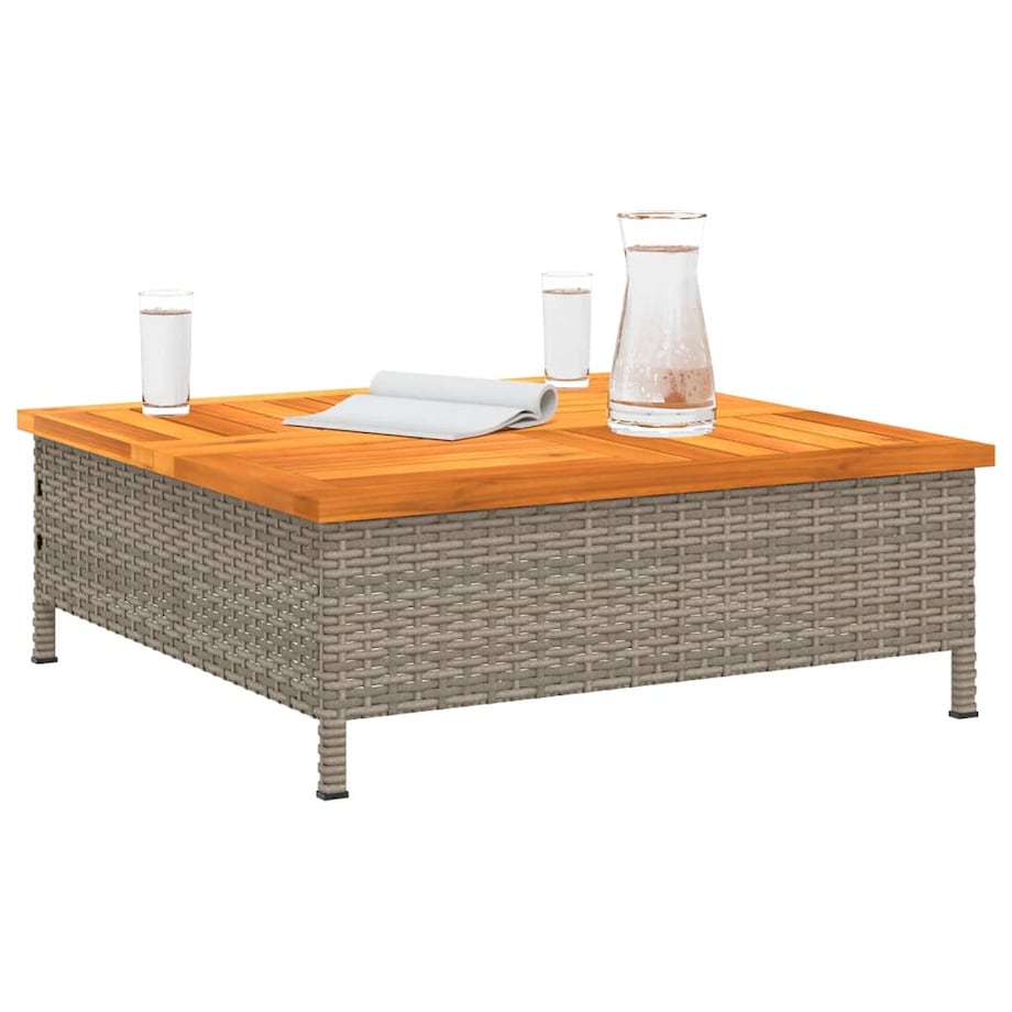 vidaXL Stolik ogrodowy, szary, 70x70x25 cm, rattan i drewno akacjowe
