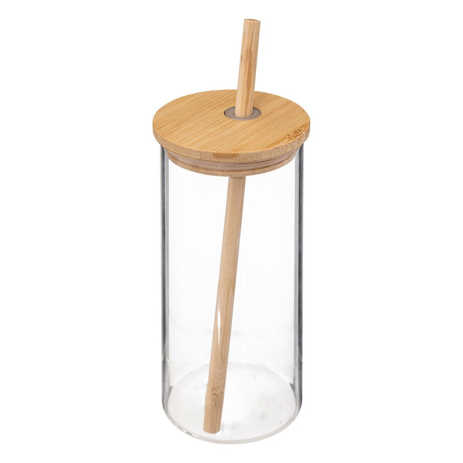 Komplet 4 szklanek z bambusową pokrywką i słomką