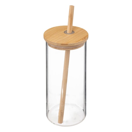 Komplet 4 szklanek z bambusową pokrywką i słomką