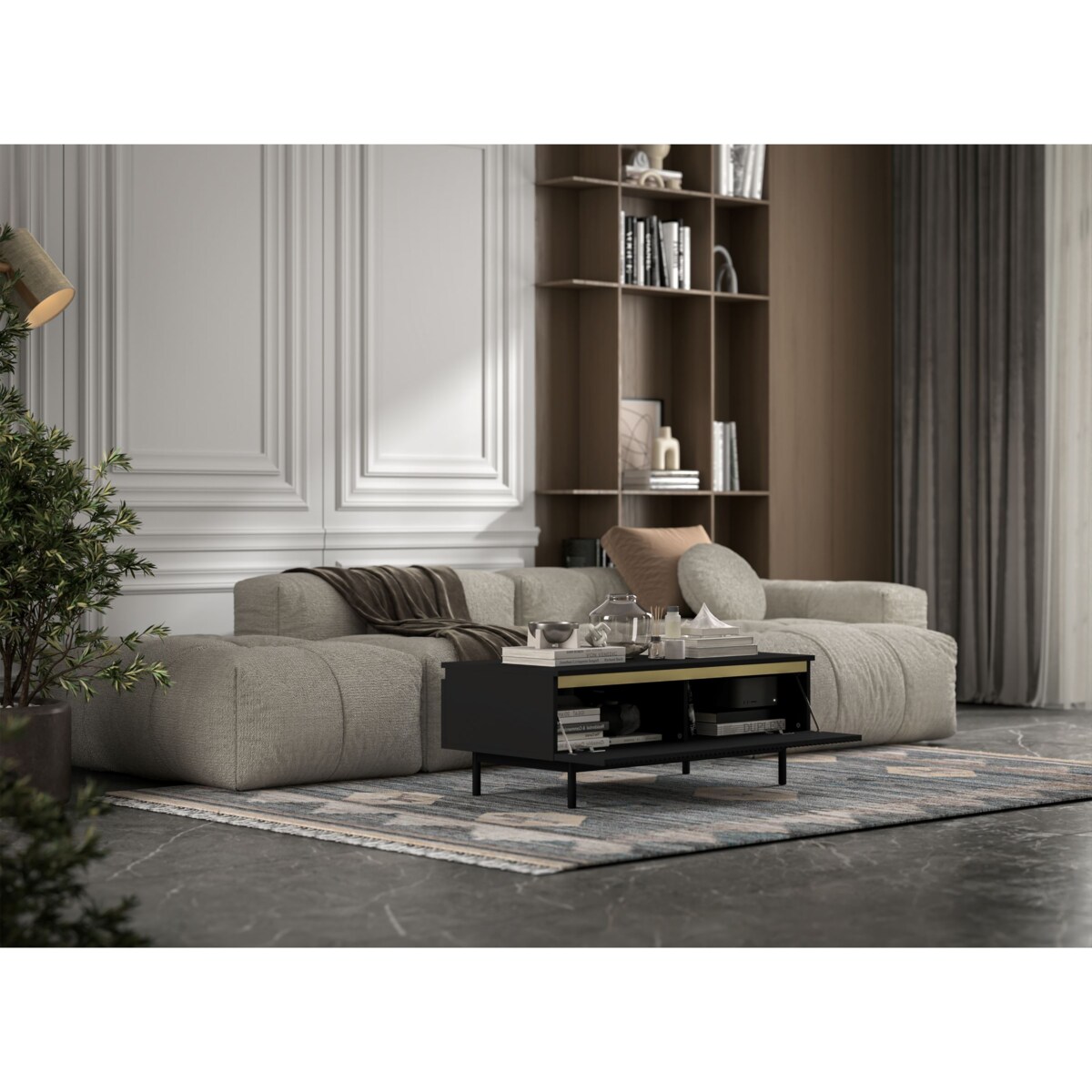 Stolik kawowy Glamour prostokątny elegancka ława Czarny Mat Czarny Stelaż 109 cm