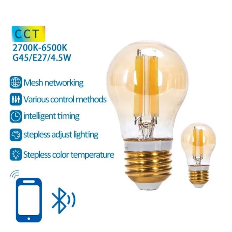 inteligentna żarówka bluetooth mesh g45 4.5w cct 2 szt. ,z pilotem