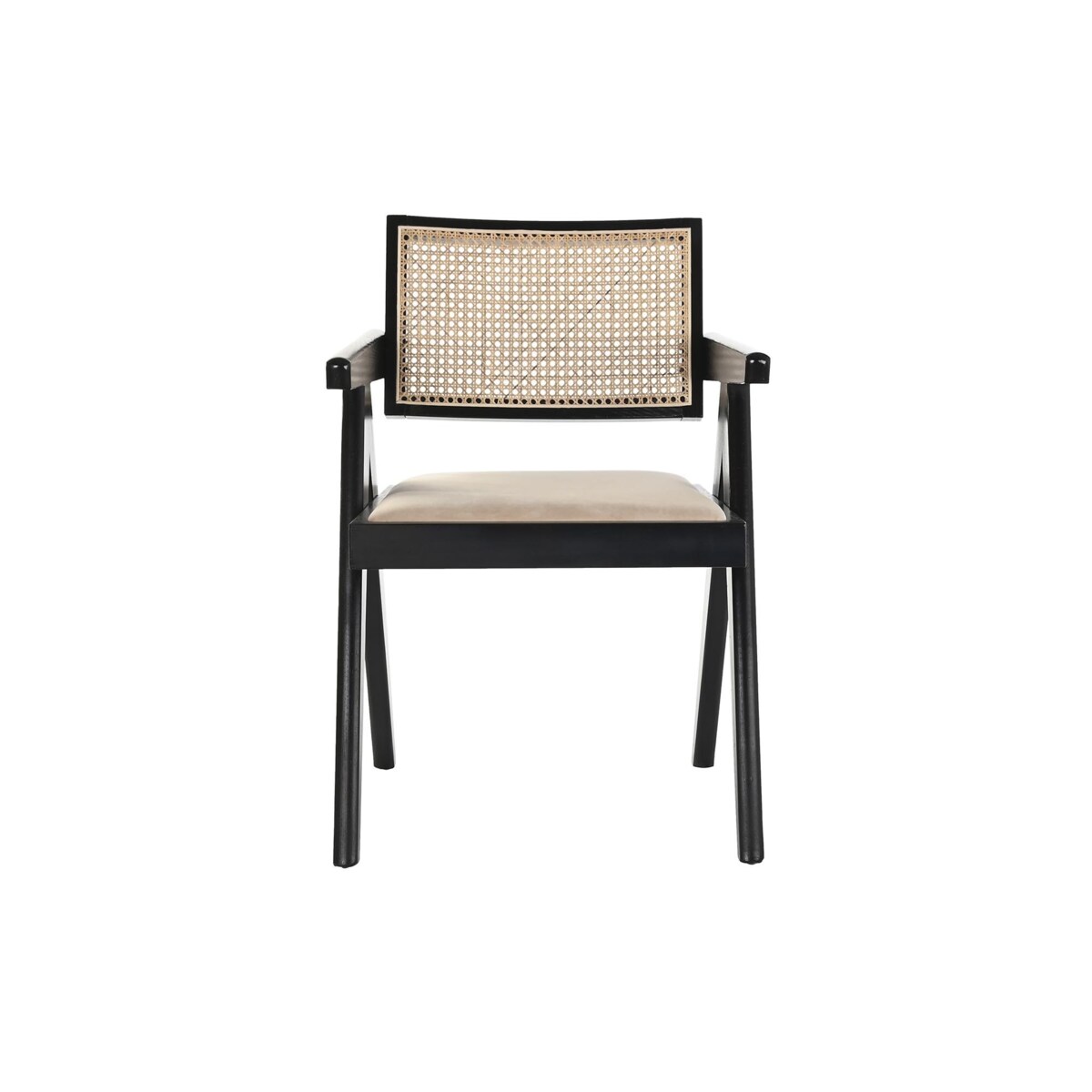 Krzesło drewniane z plecionką wiedeńską i aksamitem kremowe