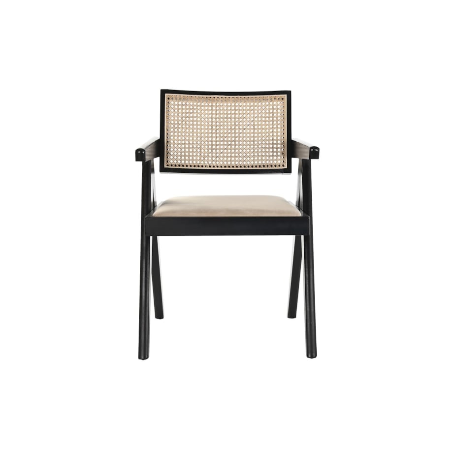 Krzesło drewniane z plecionką wiedeńską i aksamitem kremowe