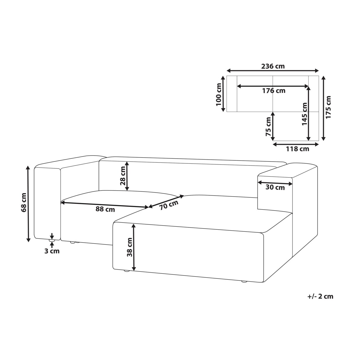 Narożnik 2-osobowy lewostronny beżowy VERNON