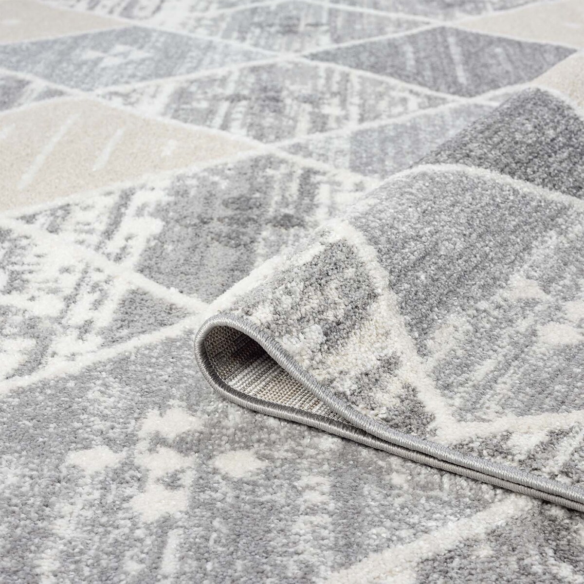 Dywan nowoczesny etniczny high low Flaire 1790 szary-beżowy romby 120x170