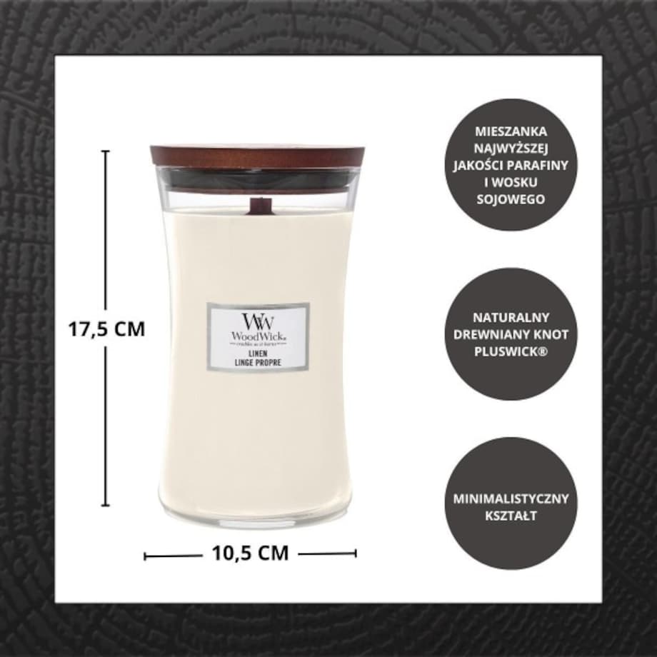 WoodWick świeca duża LINEN