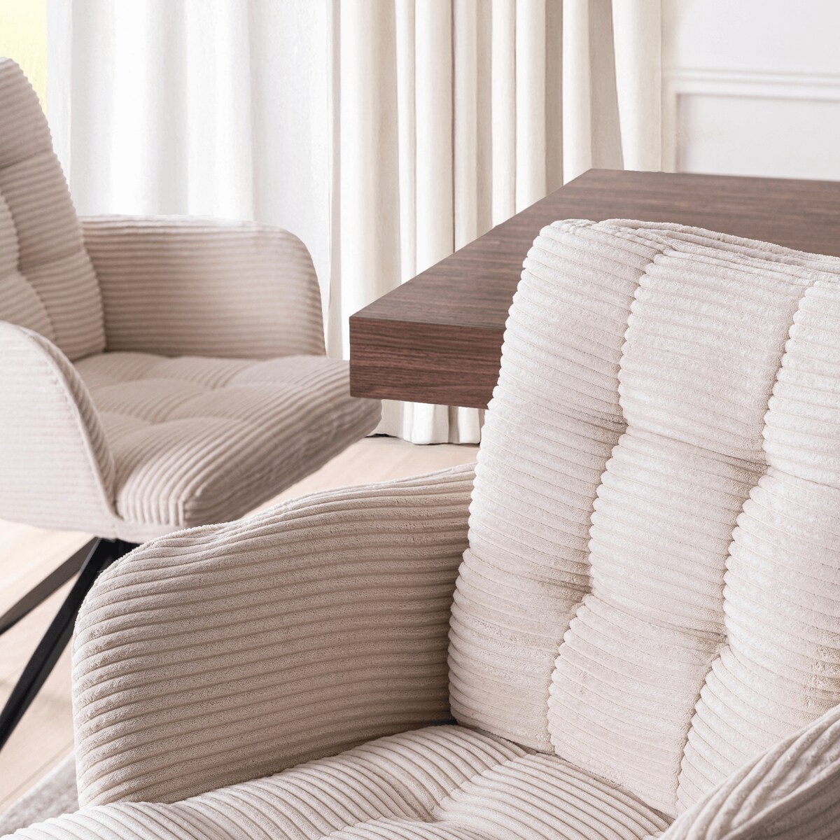 Krzesło Obrotowe Kubełkowe Tapicerowane Do Jadalni Sztruks Kremowy AKITA