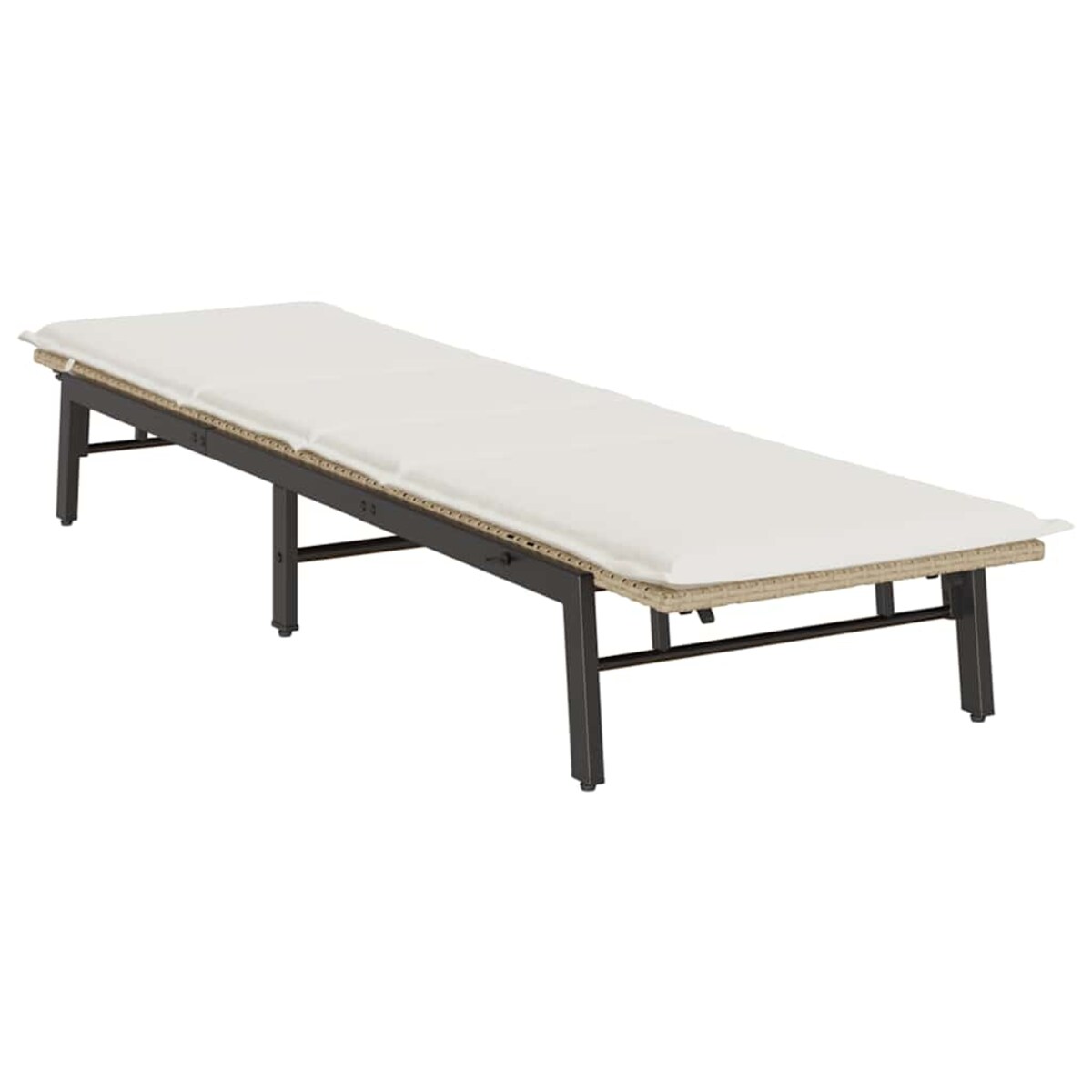 vidaXL Leżak z poduszką, beżowy, polirattan