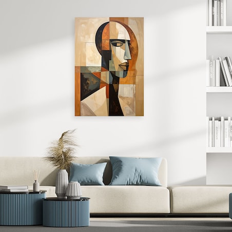 Obraz do salonu sypialni, Abstrakcyjna Sztuka Portret Mężczyzny w beżu i brązach 80x120 cm