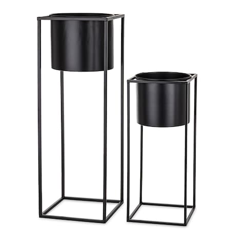 Kwietnik z osłonką 2 szt. 69xØ24 cm i 49xØ20,5 cm REED czarny