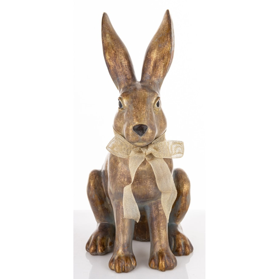 Dekoracja - złoty królik 47,5x19x27 cm ANNORA-2 z ażurową wstążeczką