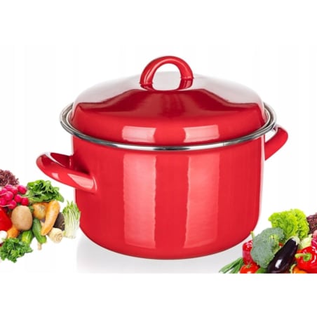 Garnek emaliowany BANQUET 3,4L 20 cm CZERWONY z pokrywką do gotowania obiad