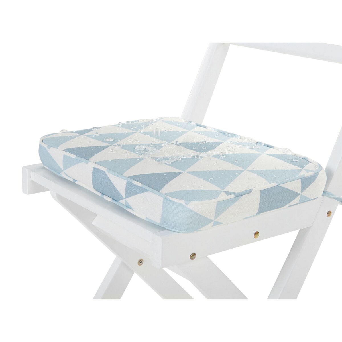 Zestaw mebli balkonowych drewniany biały z poduszkami niebieskimi FIJI