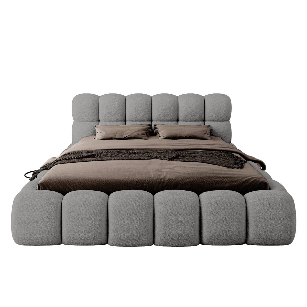 Łóżko tapicerowane 160x200 cm szare bouclé Santo