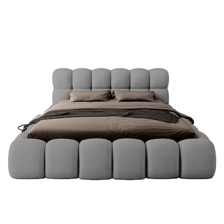 Łóżko tapicerowane 160x200 cm szare bouclé Santo