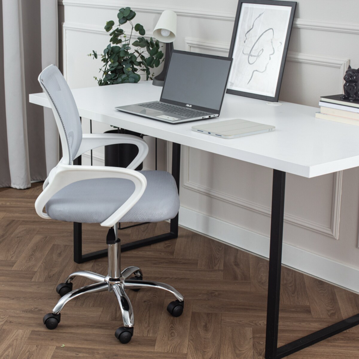 Krzesło biurowe fotel obrotowe regulowane młodzieżowe szare