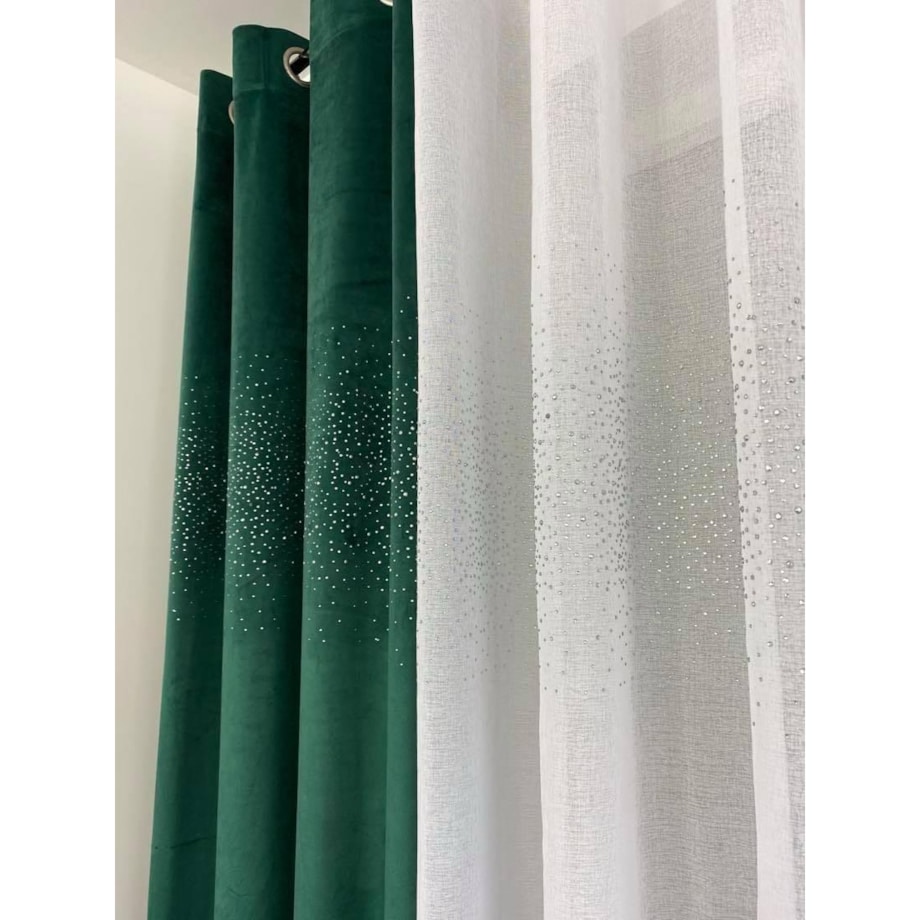 Zasłona welurowa "Alluminium" 140x250 kryształki butelkowa zieleń