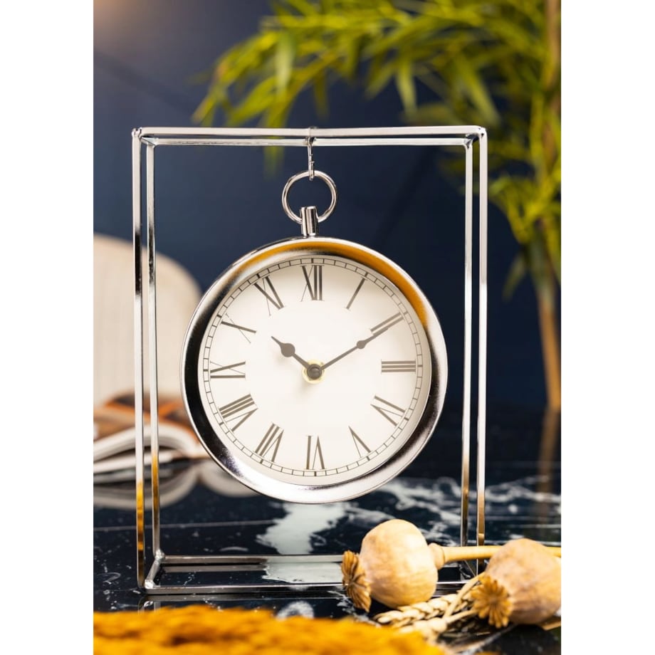 Zegar stołowy na metalowym stojaku, 25 cm