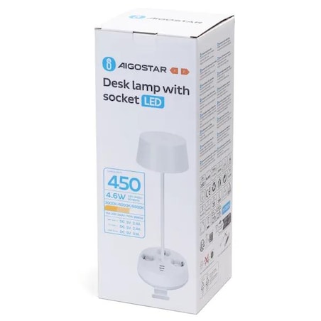 lampka stołowa led-4.6w z listwą elektryczną biała