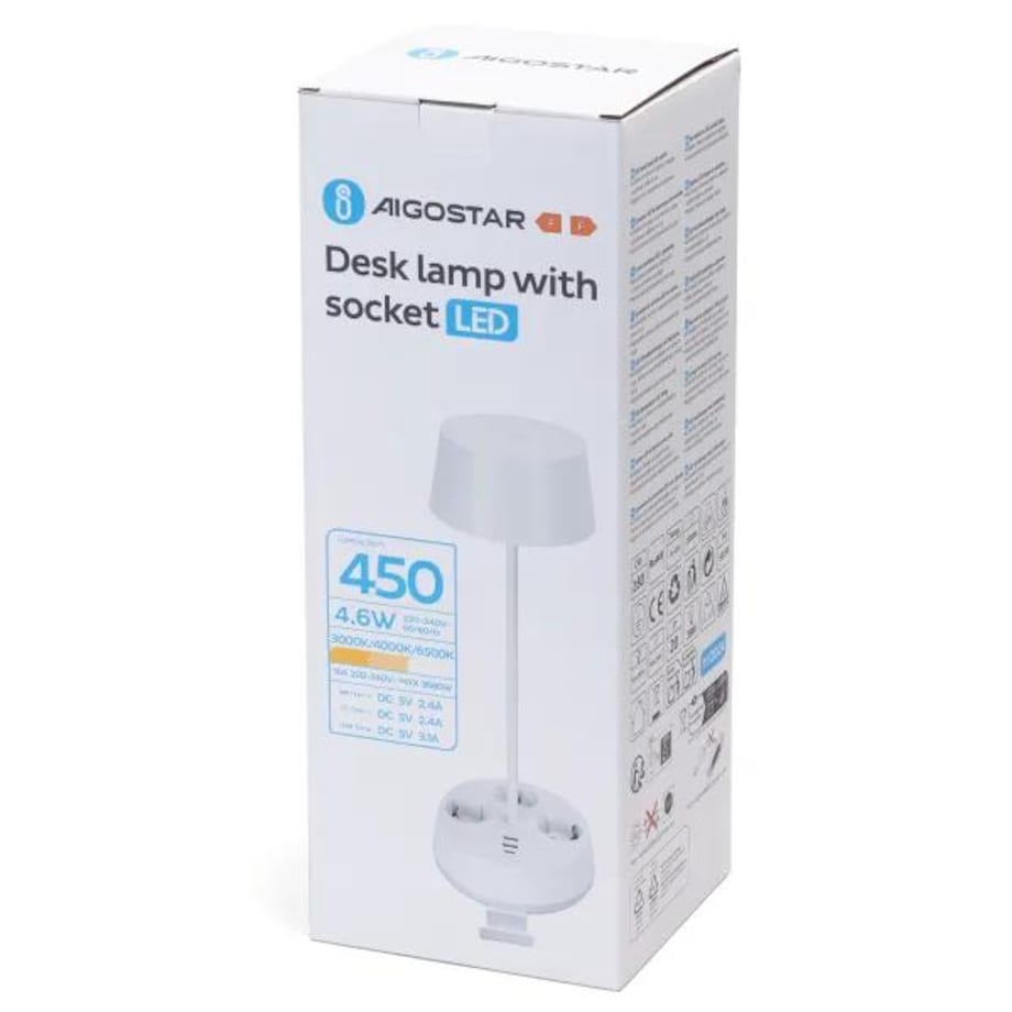 lampka stołowa led-4.6w z listwą elektryczną biała