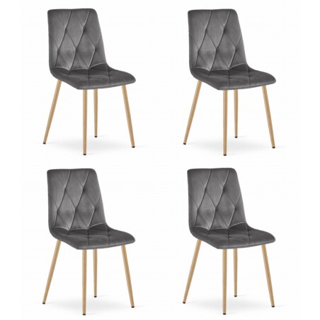 Krzesło Do Jadalni Kuchni Salonu Libra - Ciemny Szary Aksamit / Nogi Kolor Drewna X 4