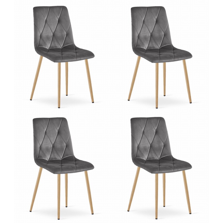 Krzesło Do Jadalni Kuchni Salonu Libra - Ciemny Szary Aksamit / Nogi Kolor Drewna X 4