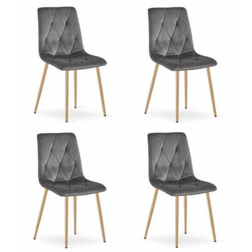 Krzesło Do Jadalni Kuchni Salonu Libra - Ciemny Szary Aksamit / Nogi Kolor Drewna X 4