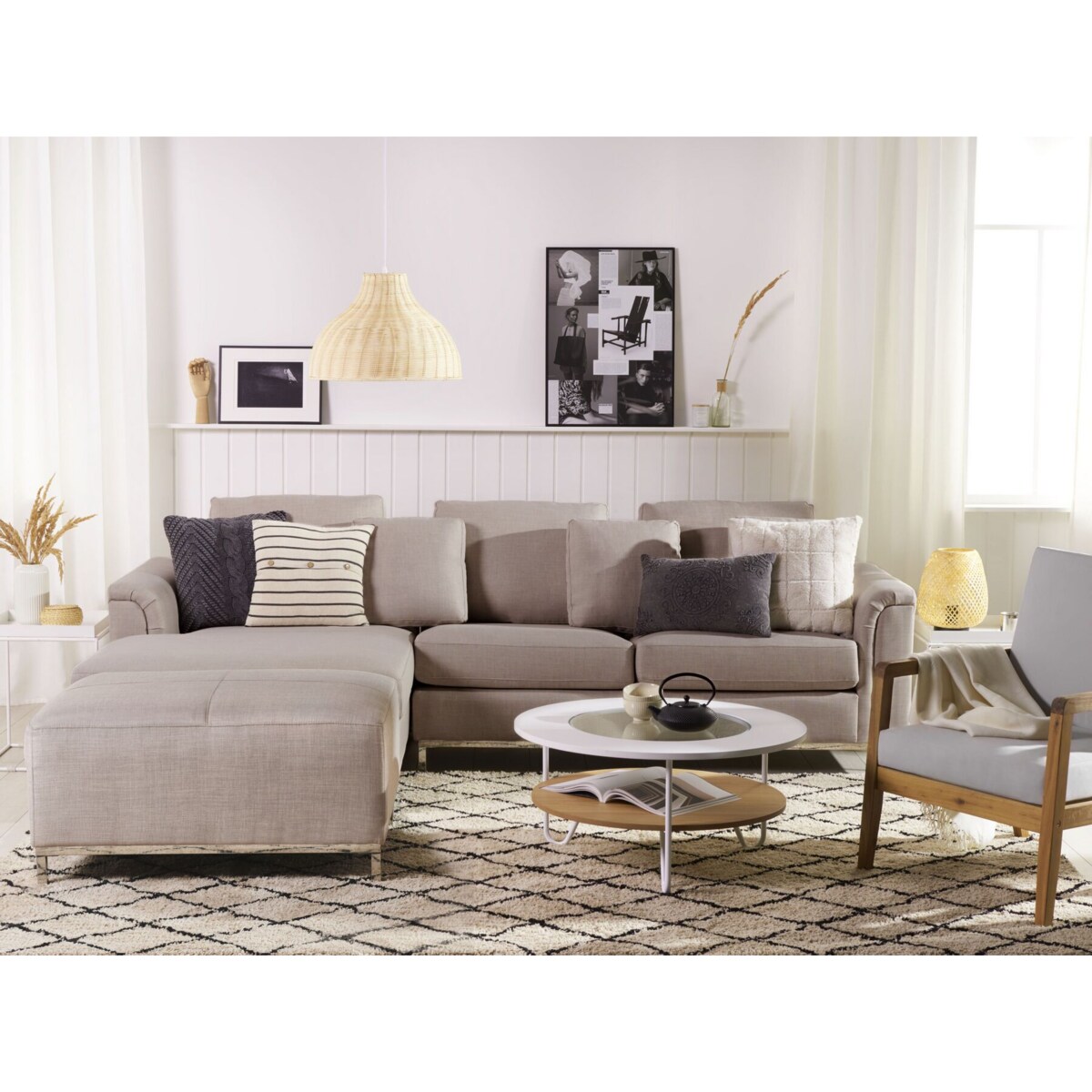 Narożnik z otomaną prawostronny beżowy OSLO