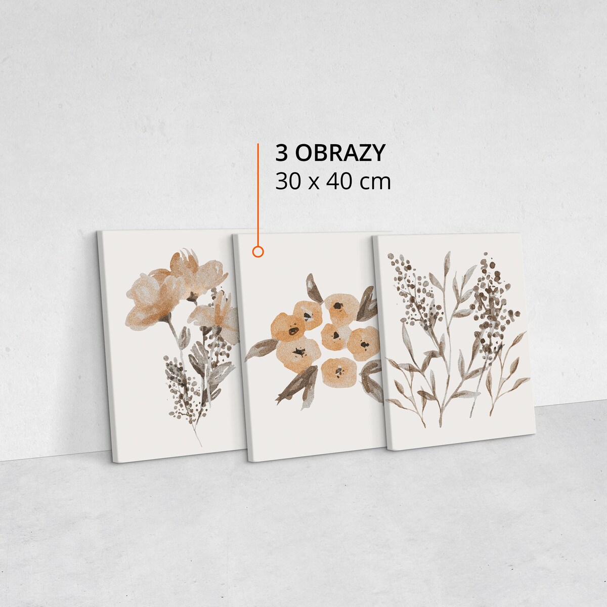 ZESTAW 3X OBRAZ DO SALONU SYPIALNI AKWARELOWE KWIATY NATURA ROŚLINY 30x40cm