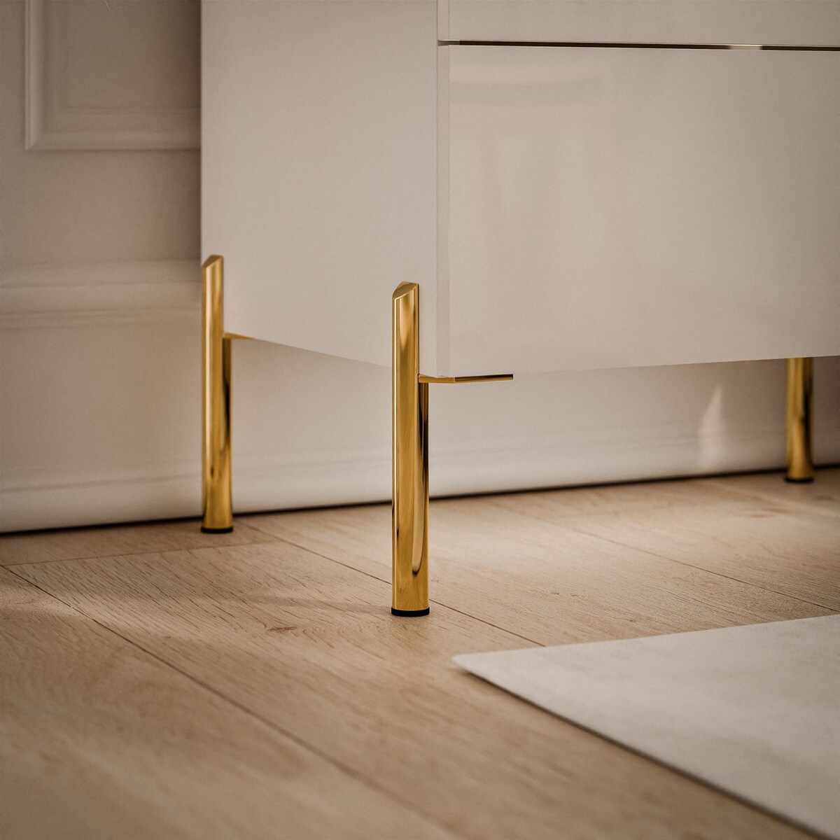 Stolik nocny AURORA II biały połysk nogi proste LED