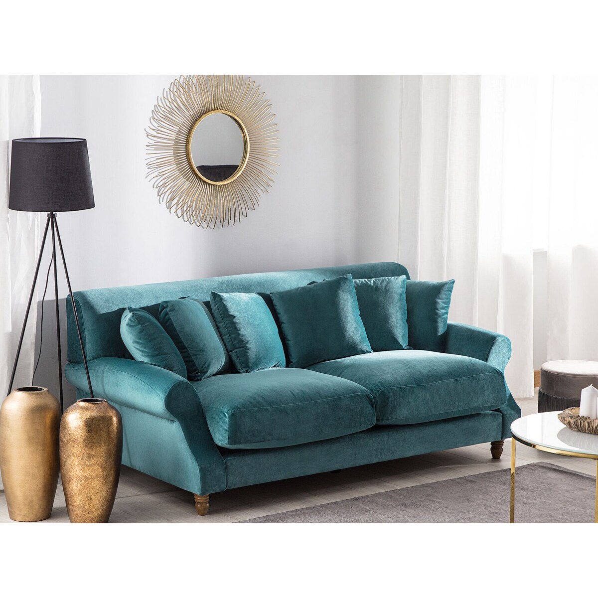 Sofa 3-osobowa welurowa lazurowa EIKE