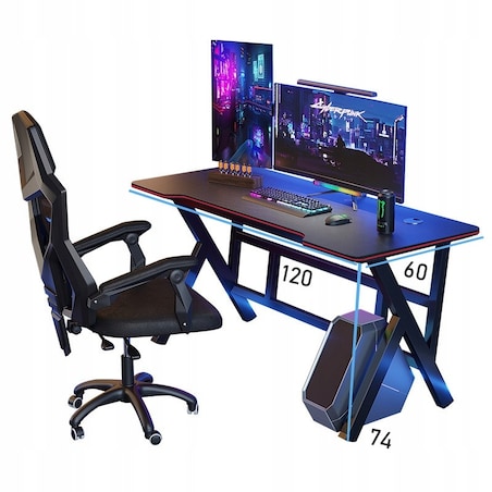 Biurko gamingowe stół dla gracza komputerowe czarne duże nowoczesne 120 cm