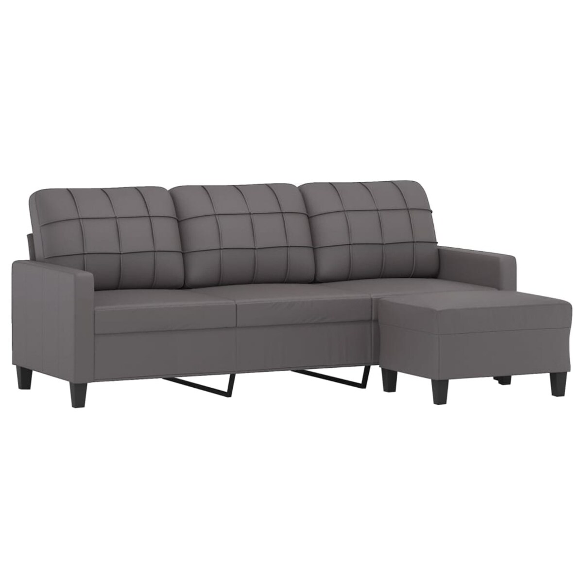 vidaXL 3-osobowa sofa z podnóżkiem, szary, 180 cm, sztuczna skóra