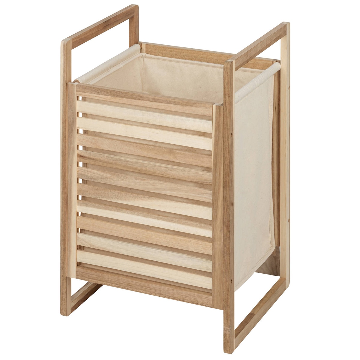 Drewniany kosz na pranie z materiałową torbą ACINA, 56 litrów, WENKO