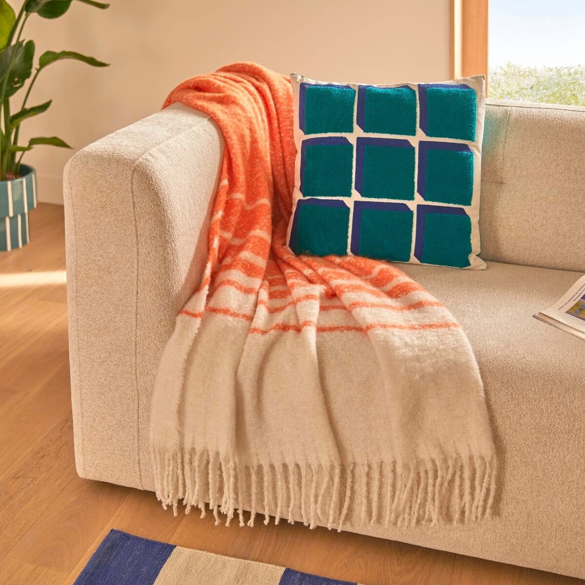 Pled z efektem moheru, pomarańczowy, 130x170 cm, Flow