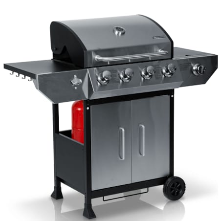 Grill gazowy ogrodowy Berdsen BD-896 żeliwny ruszt z pokrywą mocny 4+1 palniki termometr
