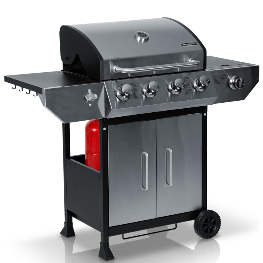 Grill gazowy ogrodowy Berdsen BD-896 żeliwny ruszt z pokrywą mocny 4+1 palniki termometr