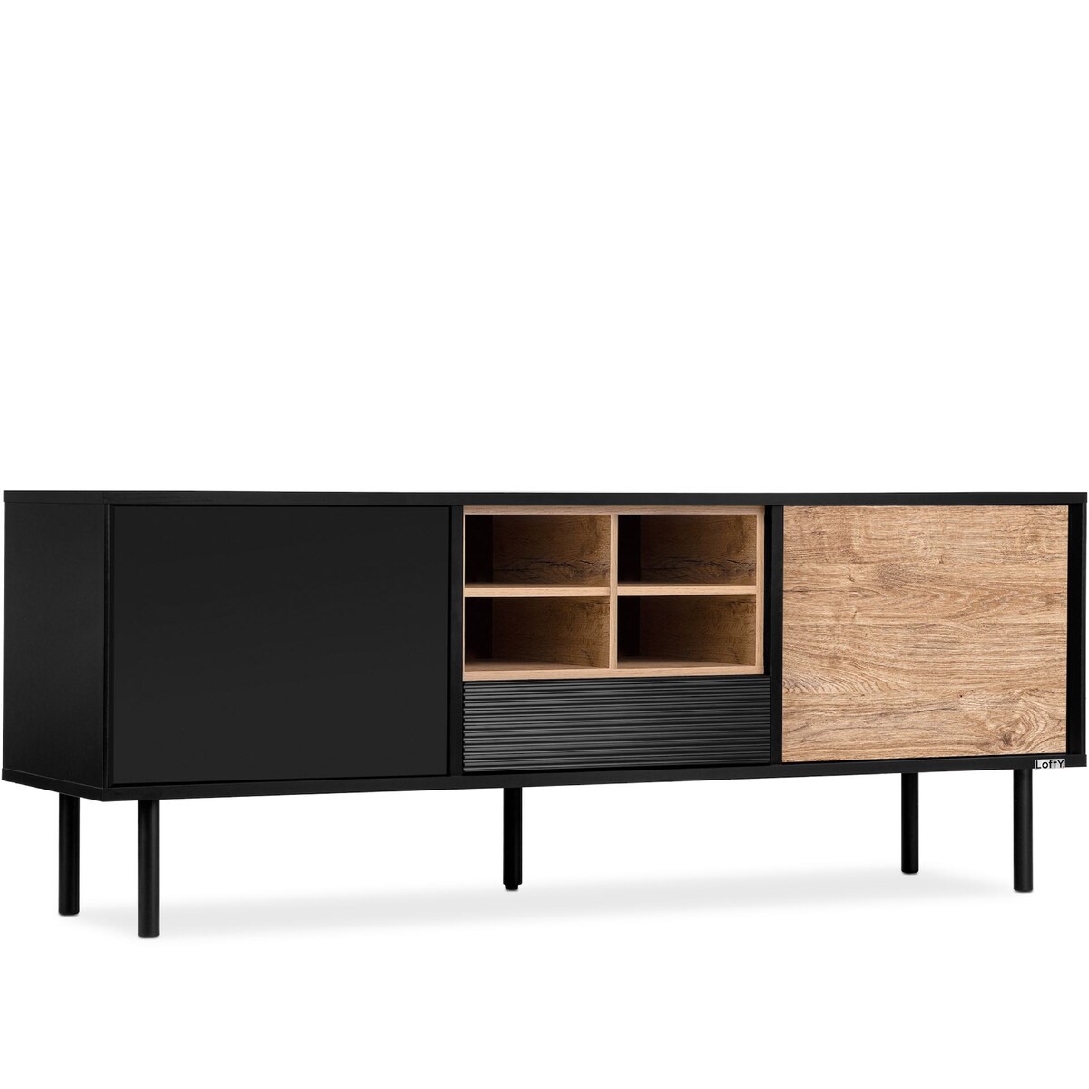 KONSIMO LOFTY Szeroka szafka RTV w stylu loft z półkami