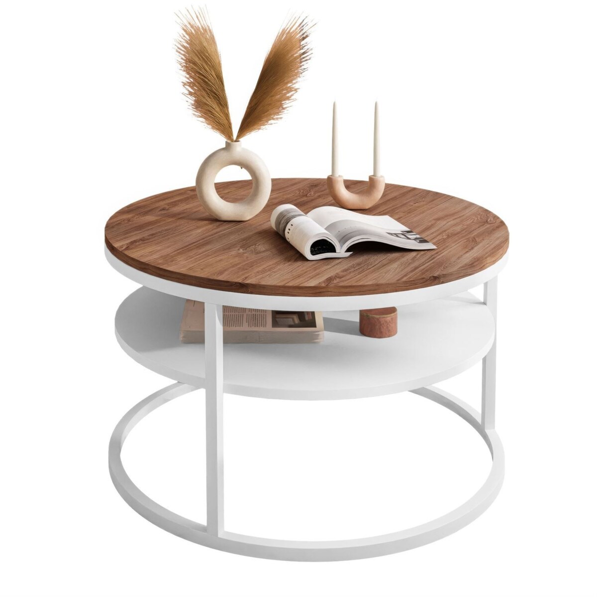 Stolik kawowy CIRI z półką biały dąb stirling