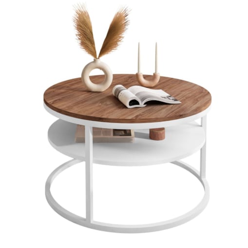 Stolik kawowy CIRI z półką biały dąb stirling