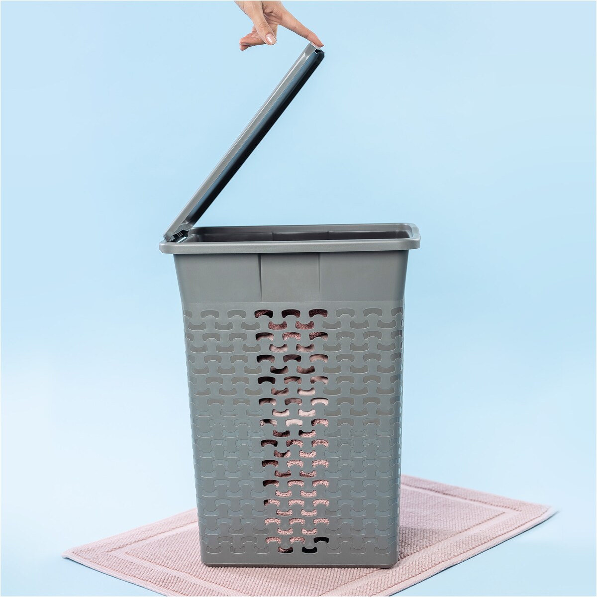 Kosz Na Pranie Bieliznę Wolnostojący Łazienkowy 55 L Szary