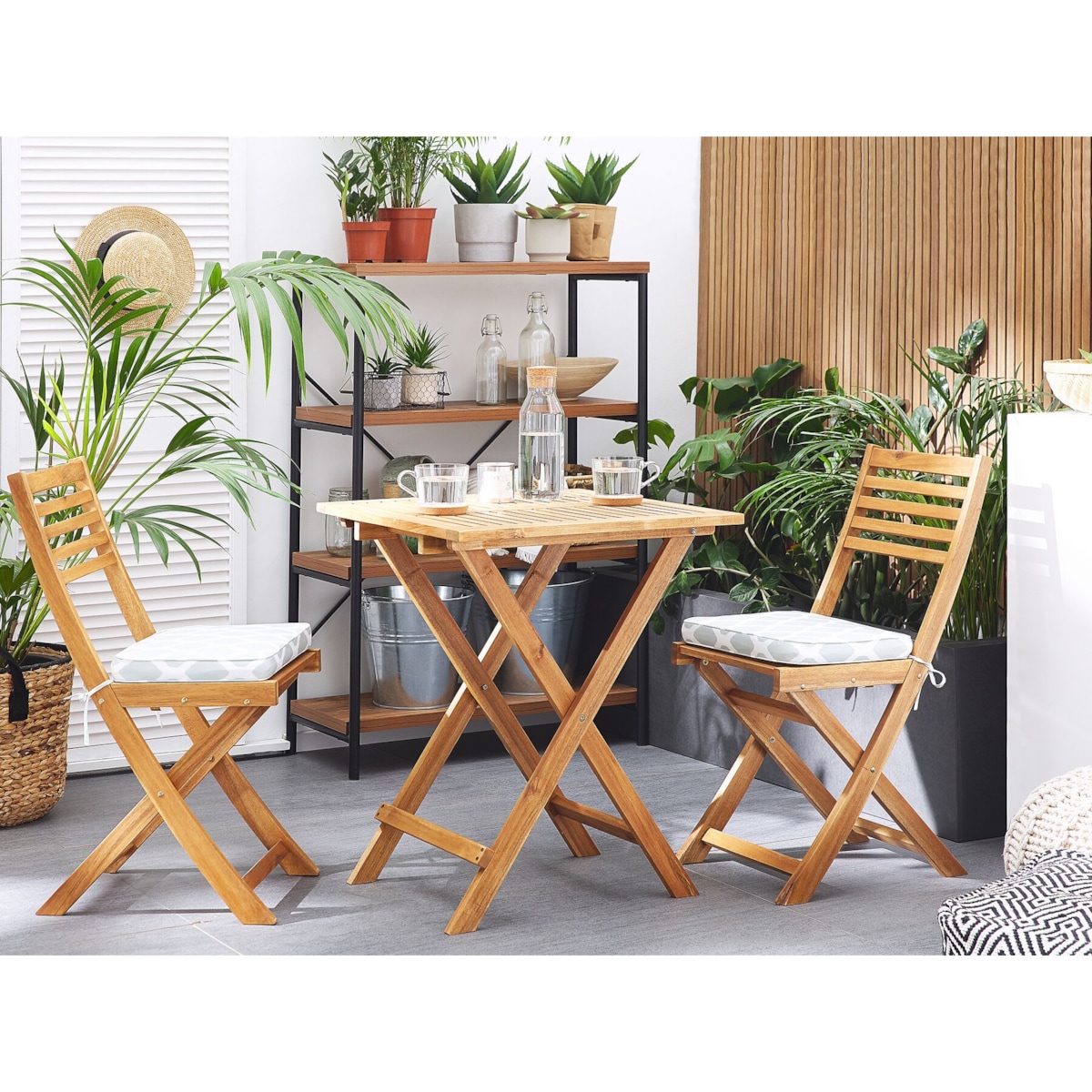 Zestaw mebli balkonowych drewniany jasny z poduszkami miętowymi FIJI