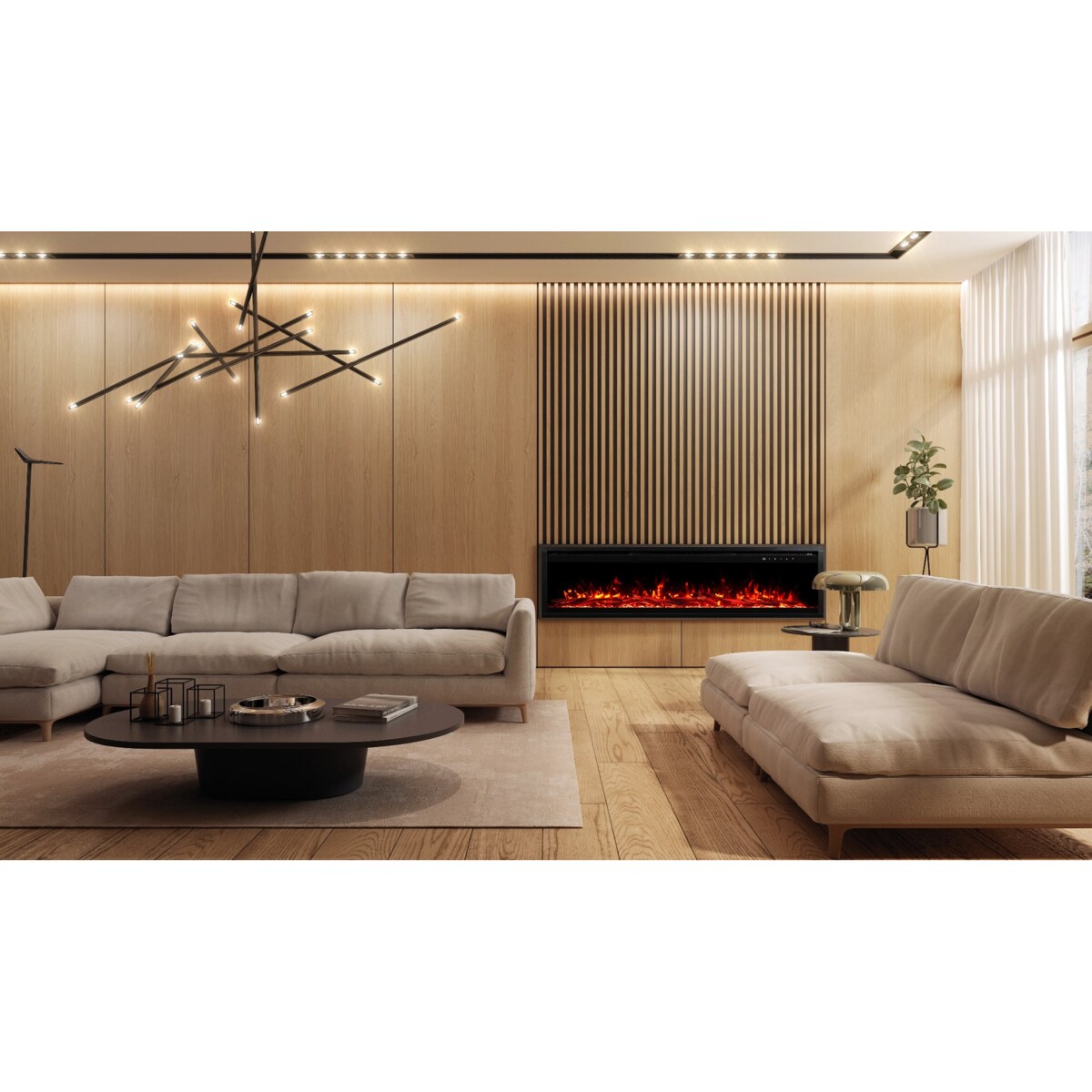 Kominek elektryczny AFLAMO Royal PRO 140 - ścienny i do zabudowy - 140x38x16 cm - kominek LED z funkcją grzania 750/1500 W