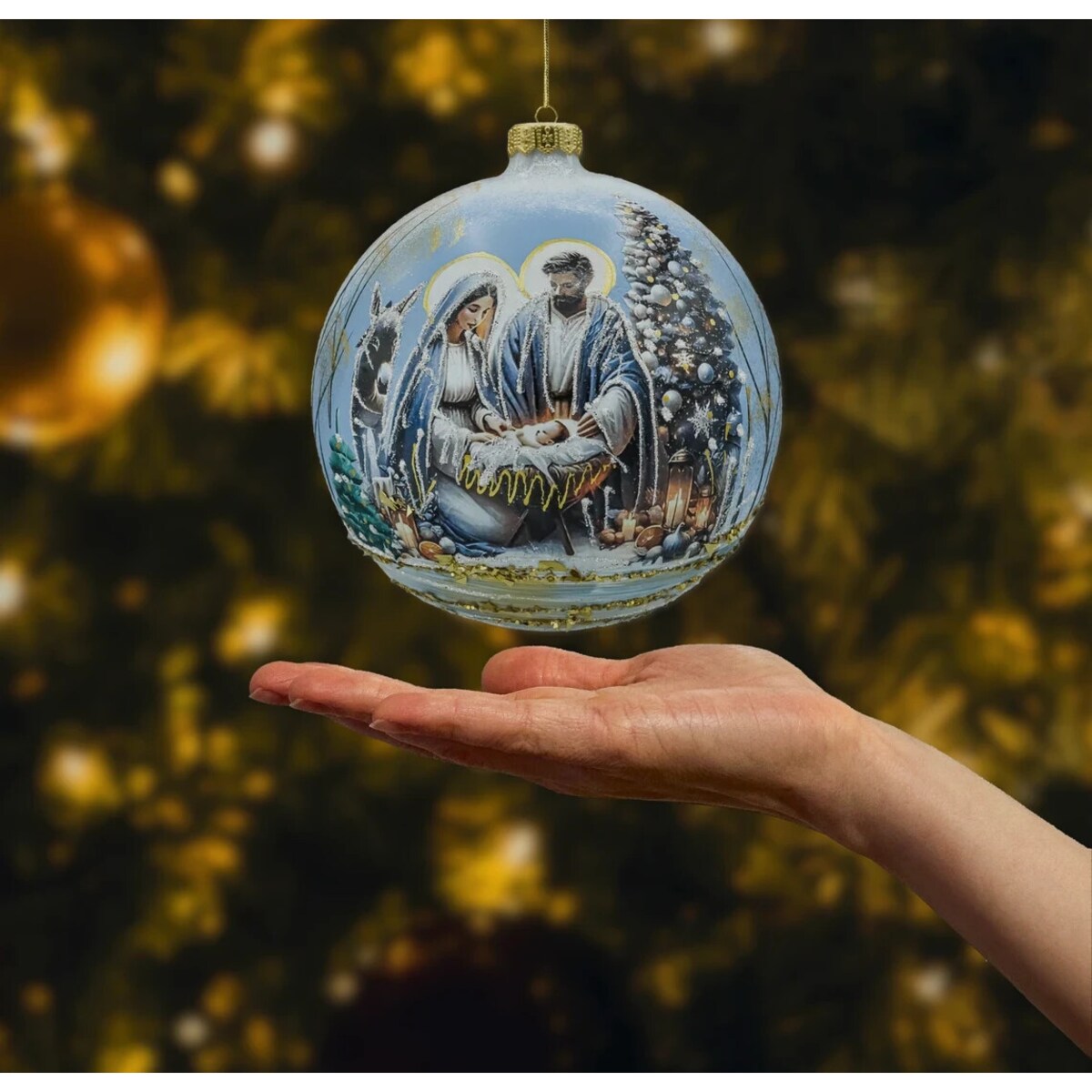 Bombka okrągła: Szopka Betlejemska w zestawie ze stojakiem
