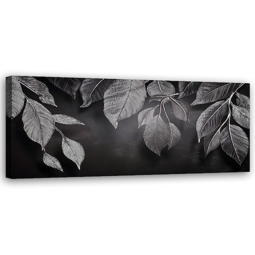 Obraz na płótnie do salonu jadalni Minimalistyczne Liście Rośliny Czarno Biały 120x40