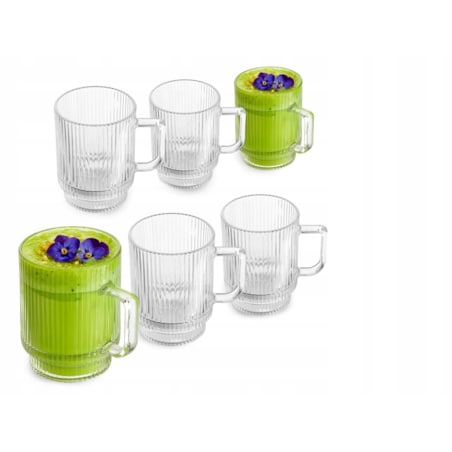 Szklanki Prążkowane 300ml 6szt Kubki do Latte Capuccino herbatę na prezent