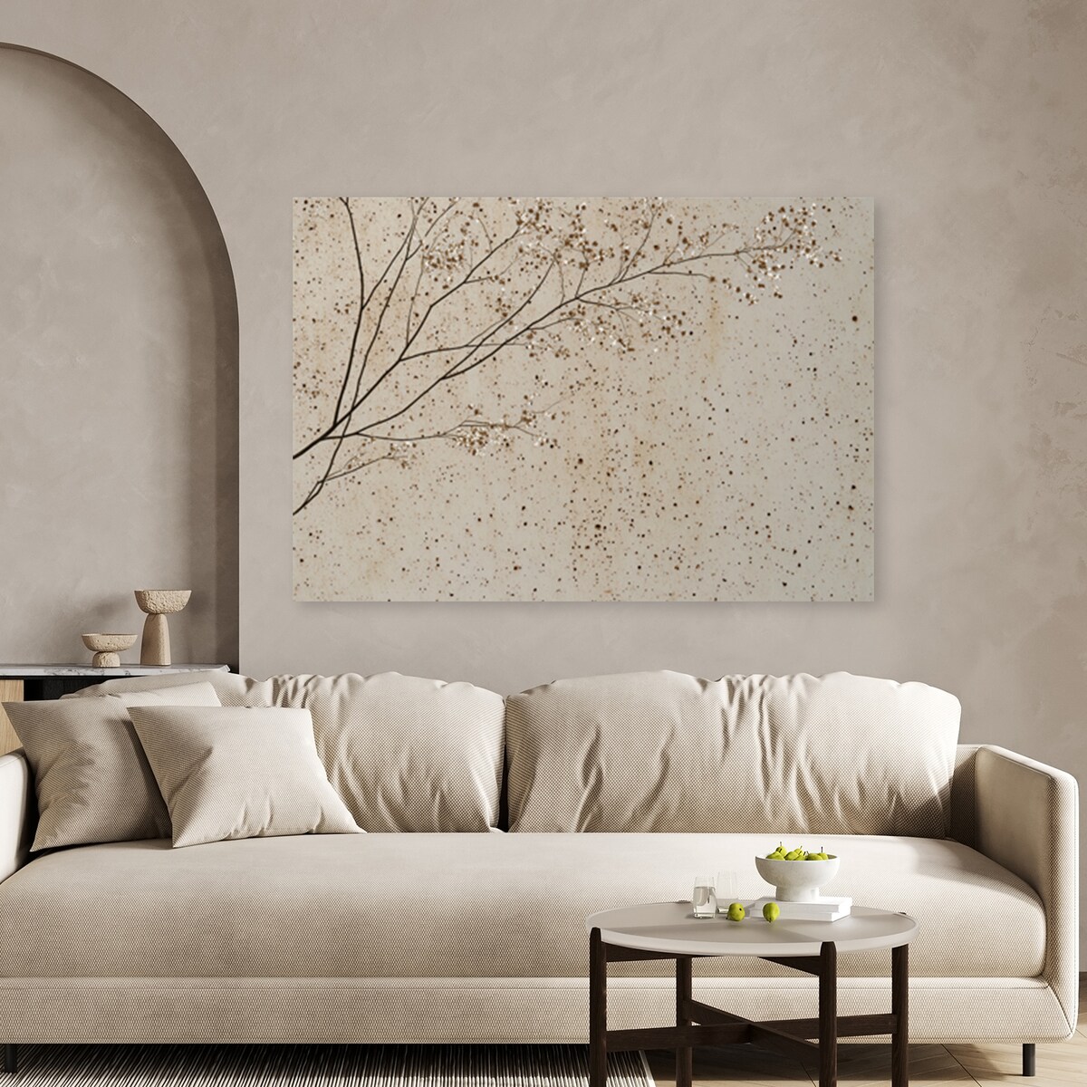 Obraz na płótnie canvas do salonu sypialni jadalni Gałązki z kwiatami w stylu boho beżowy 60x40