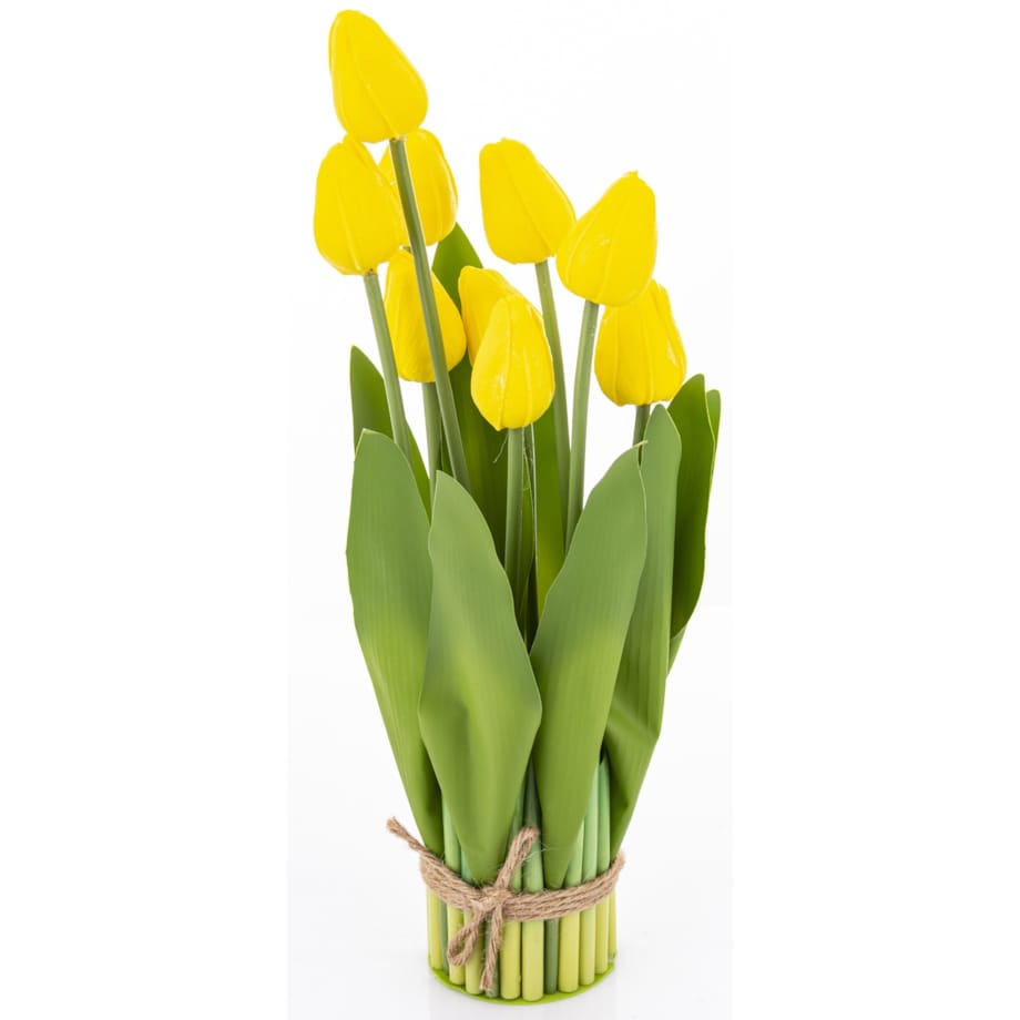 Dekoracja - bukiet sztucznych kwiatów 38x16x16 cm TULIPANY żółte