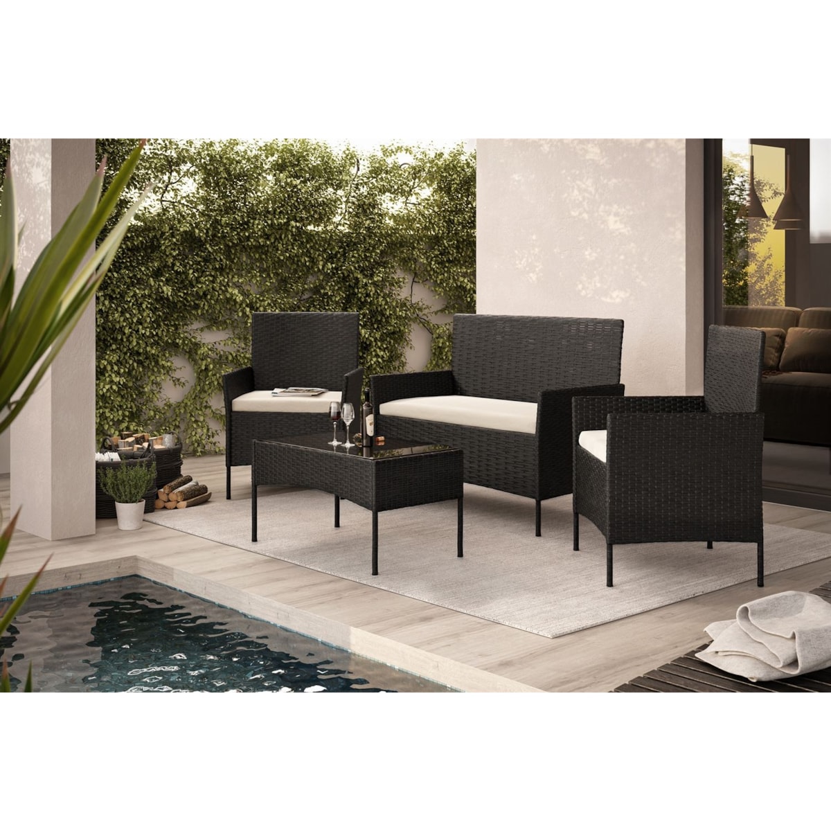 Zestaw mebli rattanowych PERGOLA czarny