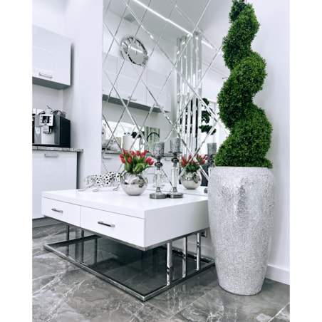 Biały srebrny stolik kawowy/ ława Biała Milano 120x70x45 / 2 pojemne szuflady